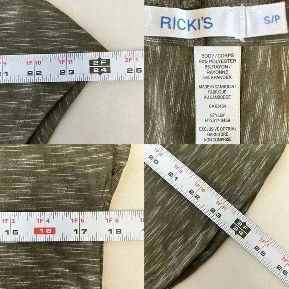 Ricki’s Cap Sleeve T-Shirt Crochet Trim Top Khaki Green Space Dye Small - Picture 13 of 14